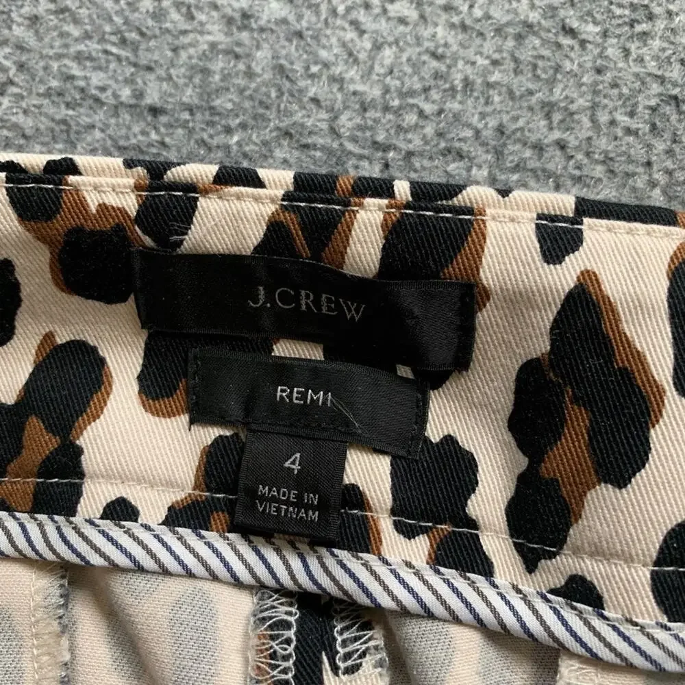 J Crew Pants Womens 4 Multi Cotton Blend Remi Leopard Print High Rise Cropped